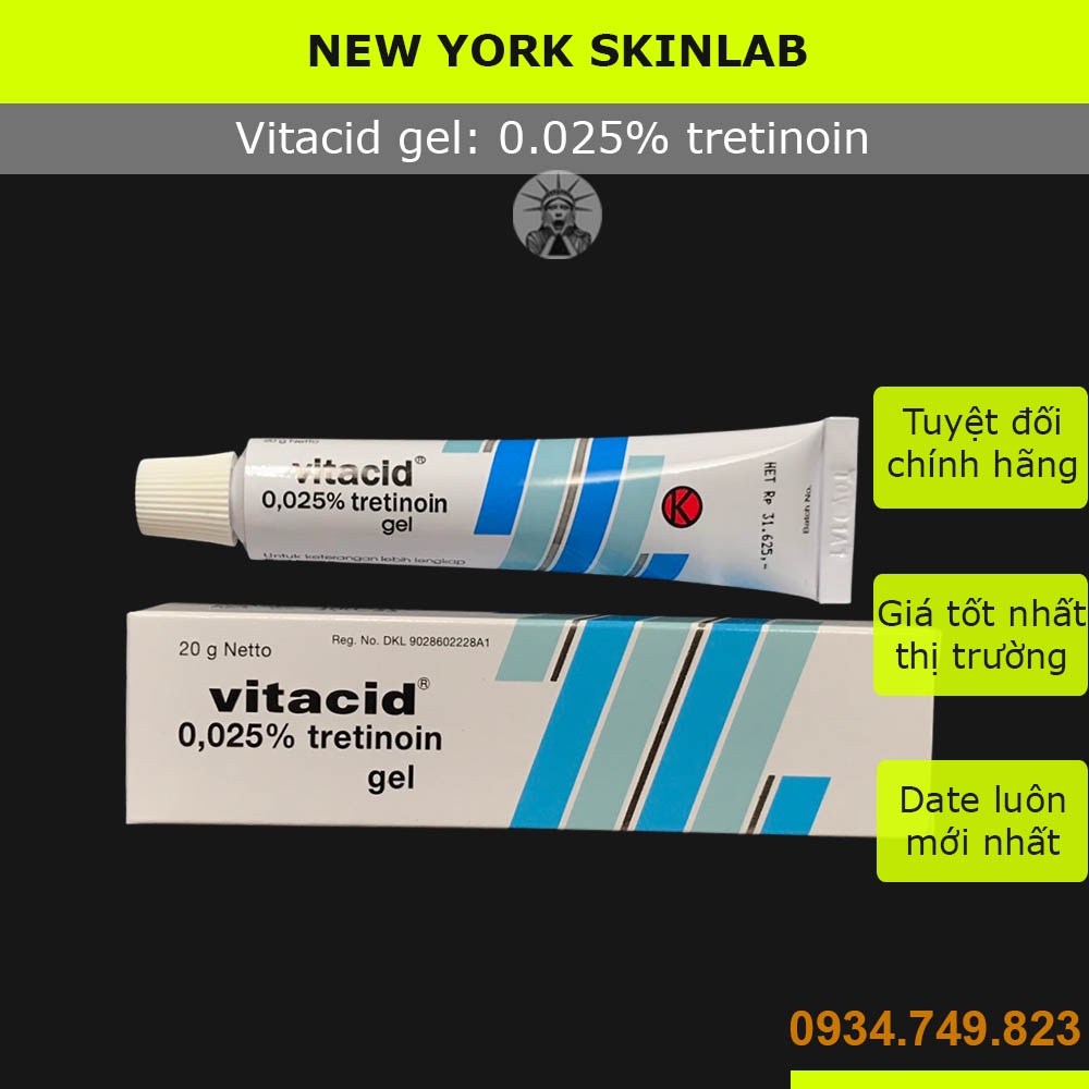 Tretinoin Vitacid gel 0.025% (20g) - kem dưỡng giảm mụn, chống lão hóa, trẻ hóa da Indonesia