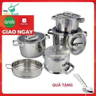Bộ nồi inox 304 bếp từ 3 đáy và xửng hấp inox 24cm Fivestar nắp kính