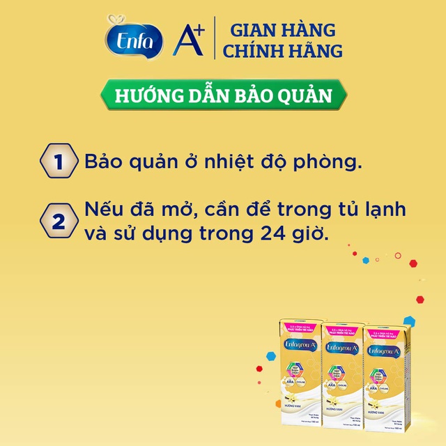 [Tặng Nước Rửa Tay Diệt Khuẩn Dettol 250g] Thùng 24 Hộp Sữa Bột Pha Sẵn Enfagrow A+ Hương Vị Vanilla 180ml/hộp