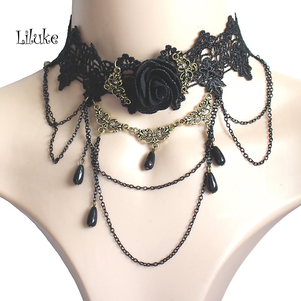 Vòng Cổ Choker Phối Ren Hoa Hồng Thời Trang Xinh Xắn Cho Nữ