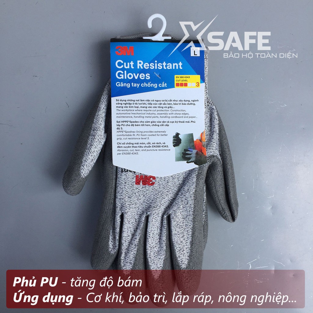 Găng tay bảo hộ lao động 3M cấp độ 3 dày dặn, sợi HPPE siêu bền chắc, bảo vệ tay an toàn khỏi vật sắc nhọn - chính hãng