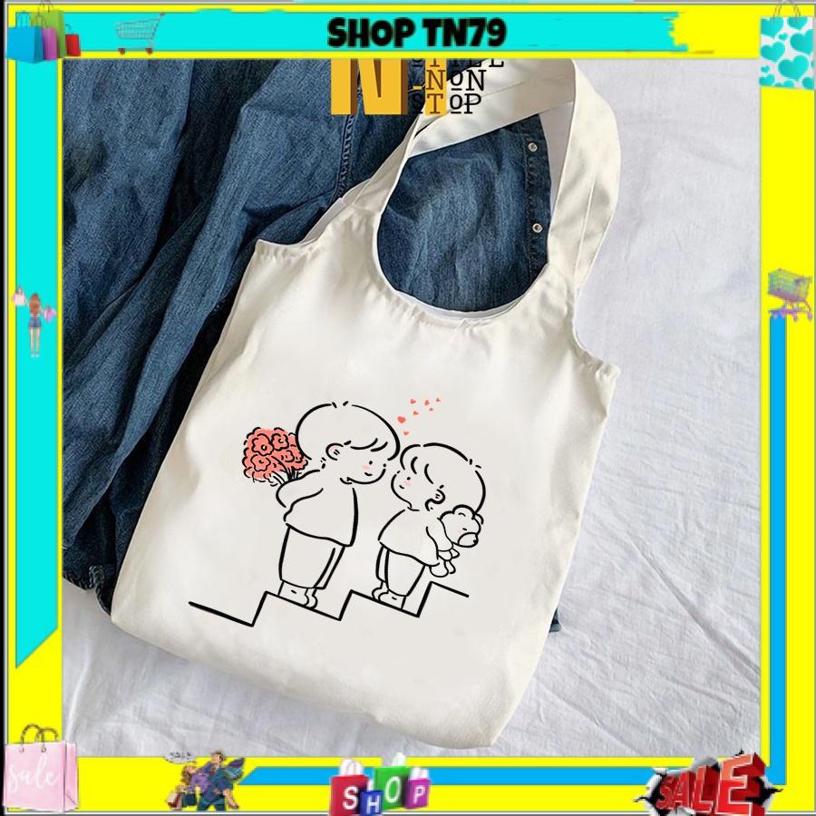 Túi tote đeo vai cute vải canvas giá rẻ đẹp đi học đi chơi TN79