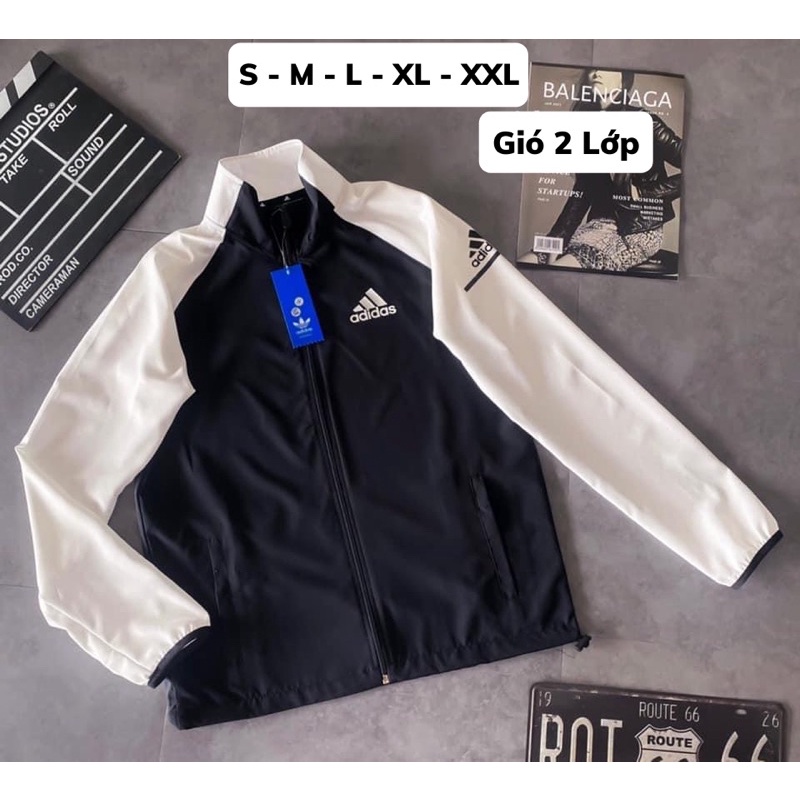 Áo Khoác Gió Nhẹ Nam Nữ 2 Lớp Chống Nắng ADIDAS Màu Xanh Trắng Thể Thao - áo gió adidas nam Nữ Form Xuông Có Dây Rút