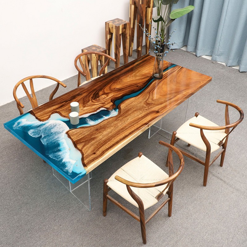 Mặt bàn Resin- Bàn chữ nhật gỗ me tây, Epoxy độc đáo, chỉ có duy nhất, sản phẩm handmade- Làm bàn làm việc, decor phòng.
