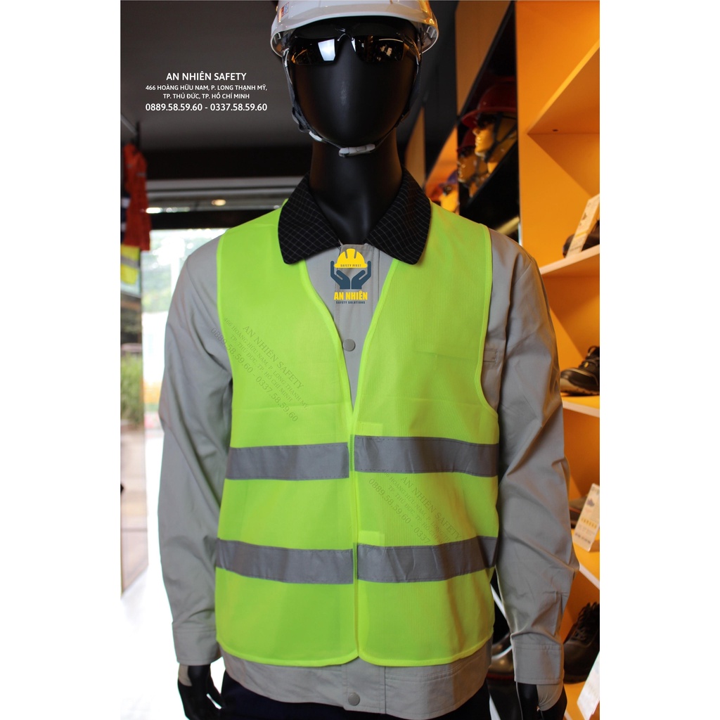 Áo lưới bảo hộ, áo lưới lao động phản quang 5cm hàng vải cao cấp sử dụng cho công trình xây dựng.