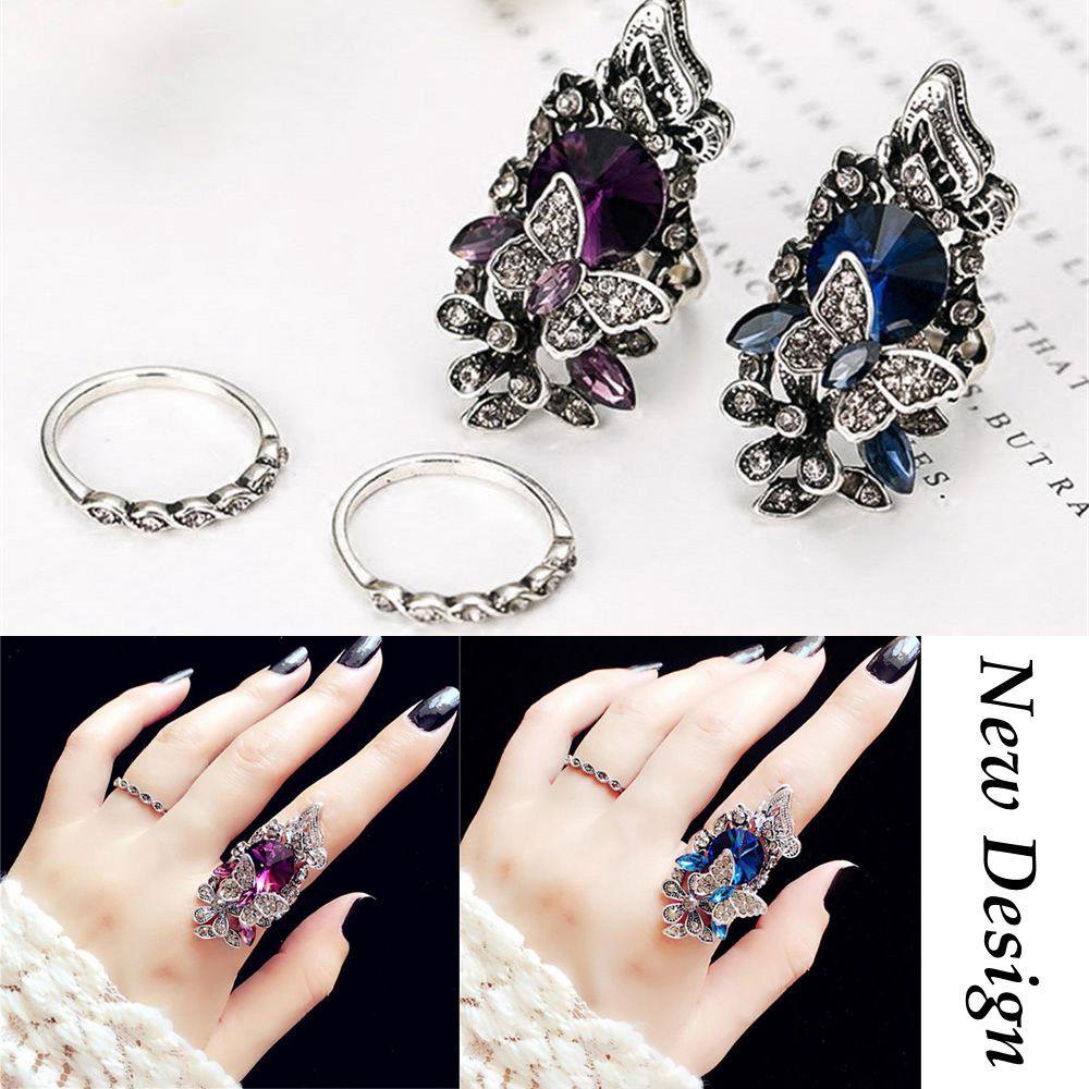 JUNE (MớI) Nhẫn HợP Kim ĐíNh Đá HìNh BướM Xinh XắN