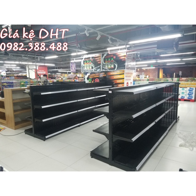 Kệ để hàng siêu thị tôn đục lỗ ( Kệ 2 mặt Cao 1m5 dài 90cm )