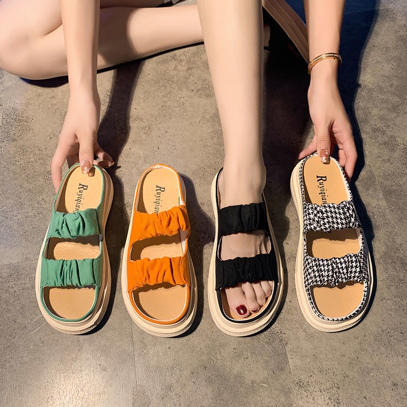 CHZK Dép Sandal Bằng Vải Canvas Dễ Phối Đồ Thời Trang Dành Cho Nữ