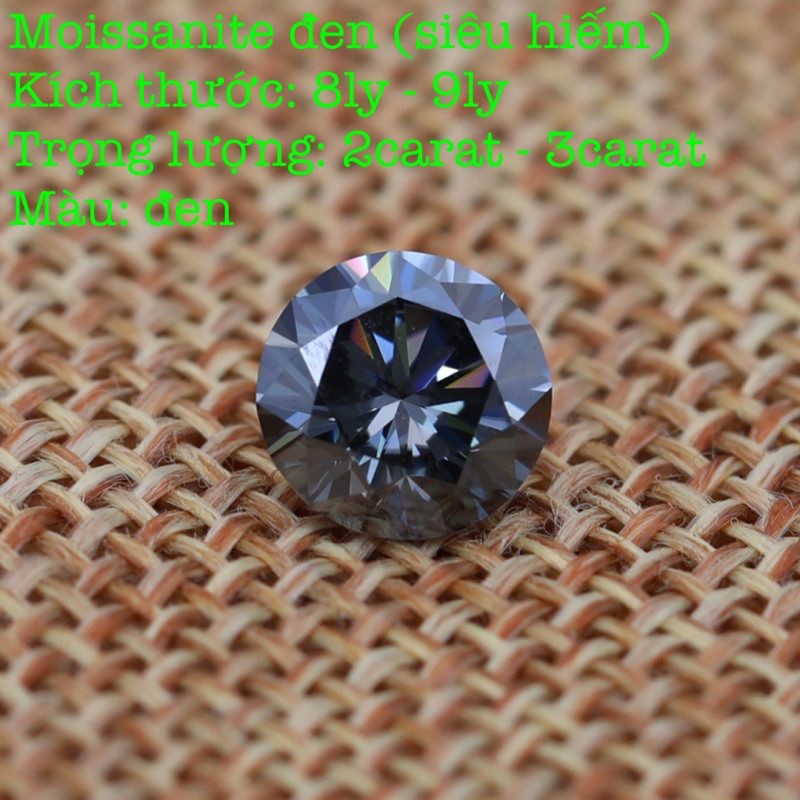 Kim cương Moissanite Đen (siêu hiếm) 8&9ly