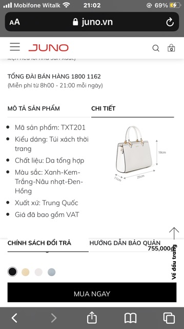 Túi Juno da cực mền giảm giá còn 650 giá gốc 755000₫