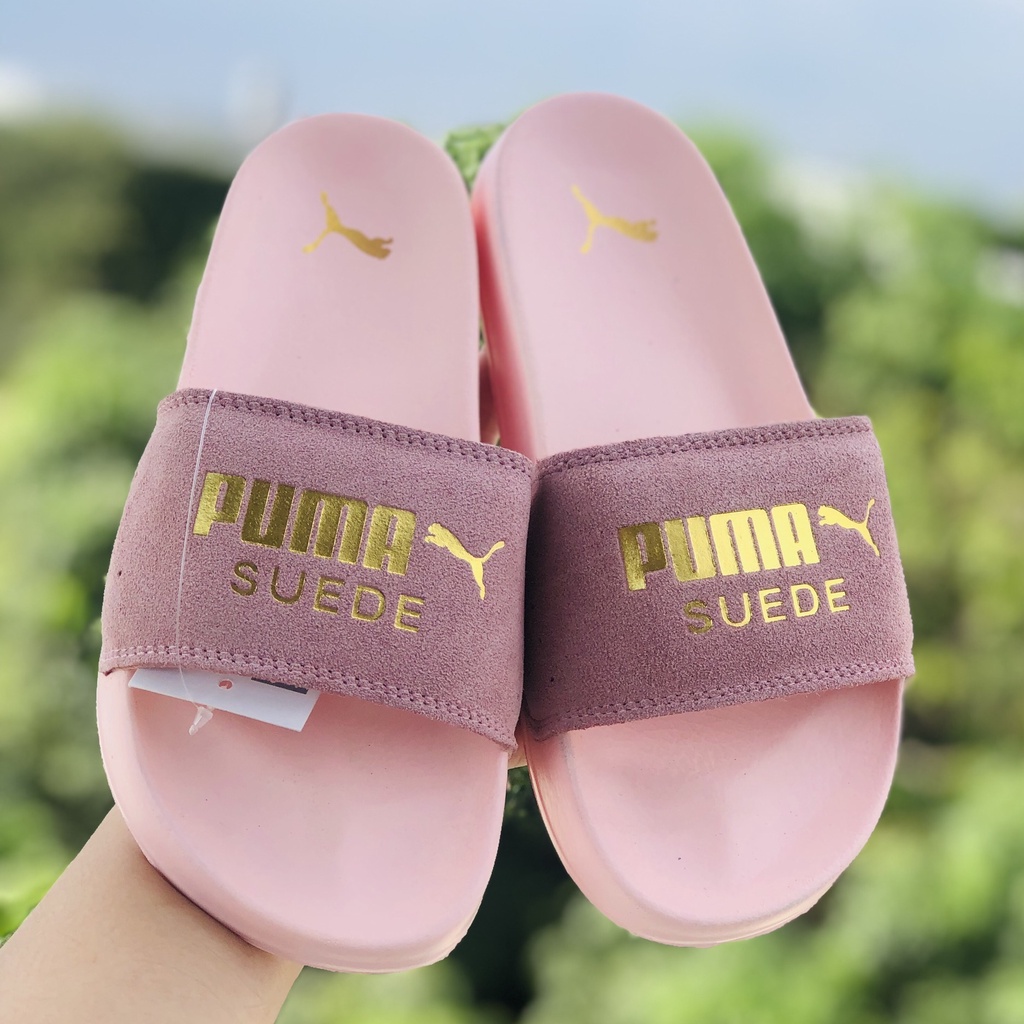 Dép unisex 𝐌𝐋𝐁 𝐏𝐔𝐌𝐀 ❤️FREESHIP + Hộp❤️ dép mlb bóng chày quai ngang thể thao nữ in PUMA da lộn, full-hồng