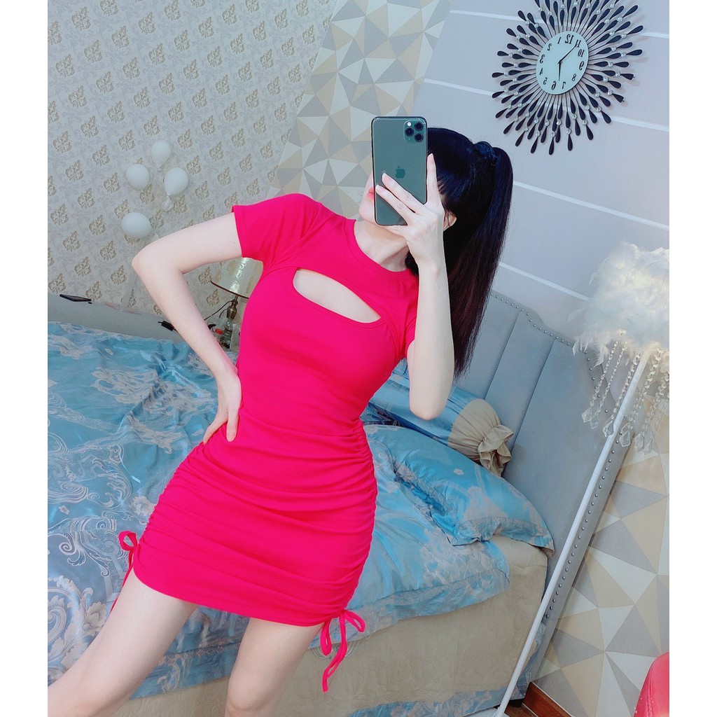 thun thái-đầm rút dây 2 bên hông phối cut out hở ngực SIÊU SEXXY