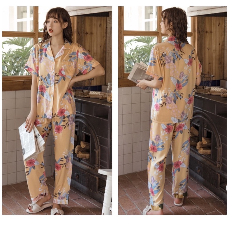 Bộ Pijama Mặc Nhà Nữ Lụa Cotton Cao Cấp Họa Tiết Trang Nhã CiCi