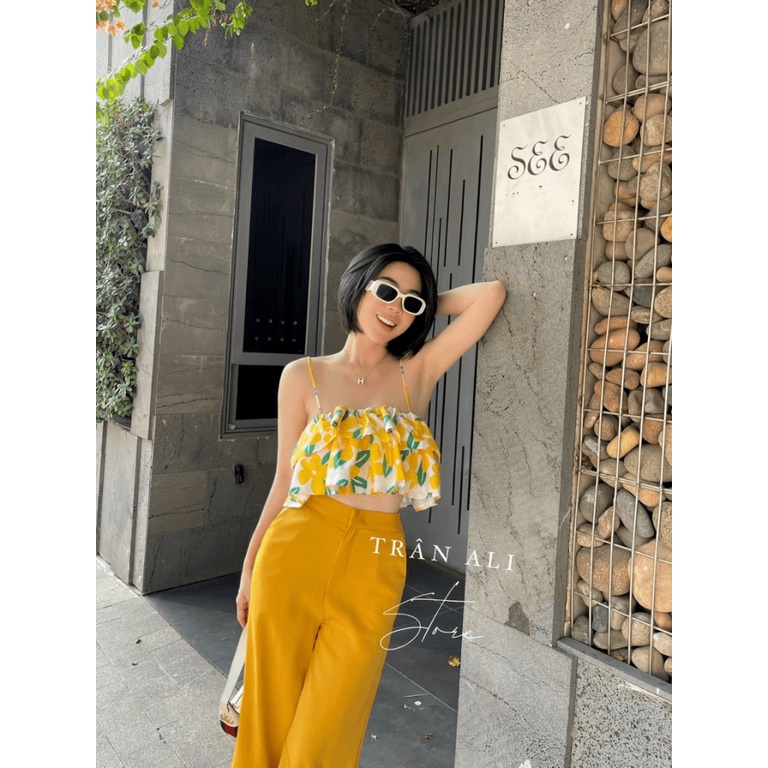 Sét Bộ 2 Món Áo Xếp Tầng 2 Dây Quần Rộng Ống Dài Màu Vàng Phối Hoa Chất Tuyết Mưa Đẹp Phù Hợp Mọi Nơi [NEW UNISEX]