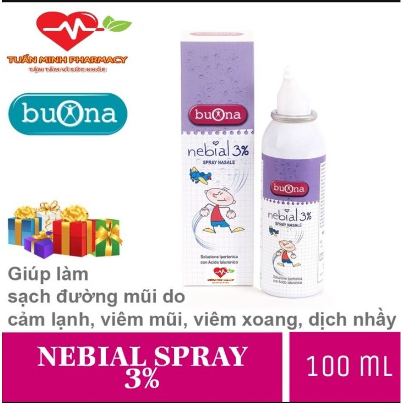 Xịt mũi Nebial 3% - Giúp làm sạch đường mũi khi cảm lạnh, viêm mũi, viêm xoang, dịch nhày