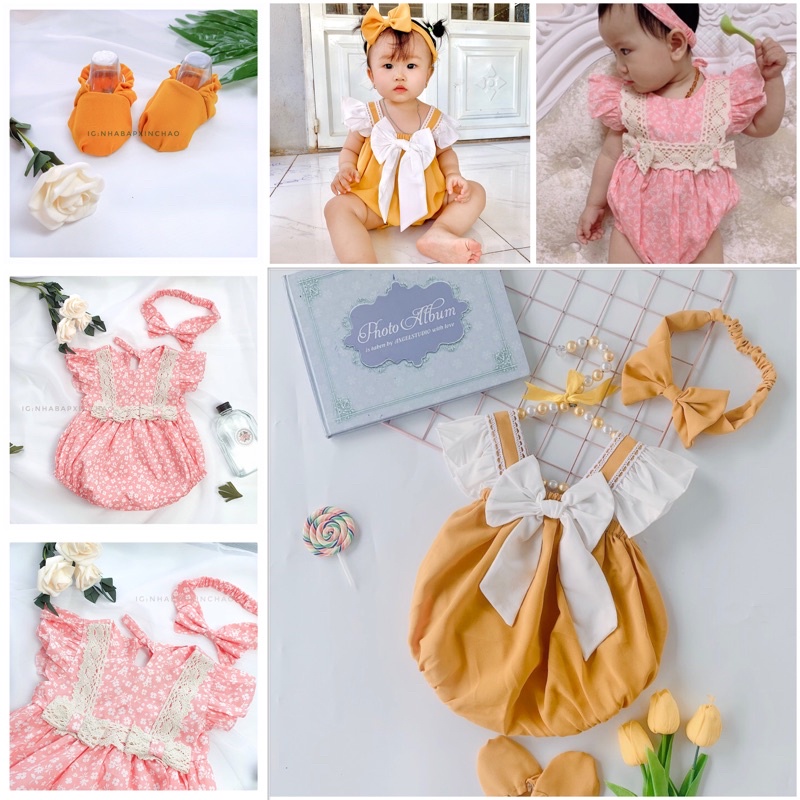 Body chip cánh tiên kèm turban vớ cho bé gái kích cỡ 5-12kg chất liệu thô mềm mịn thấm hút mồ hôi an toàn cho bé