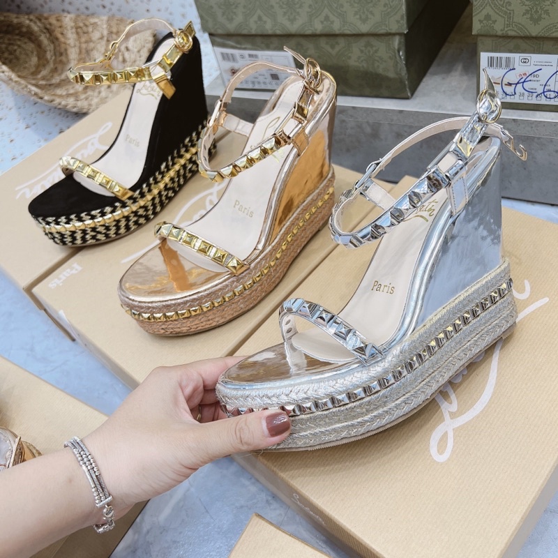 Sandal đế xuồng siêu cao viền tán đinh lou•bou•tin fullbox