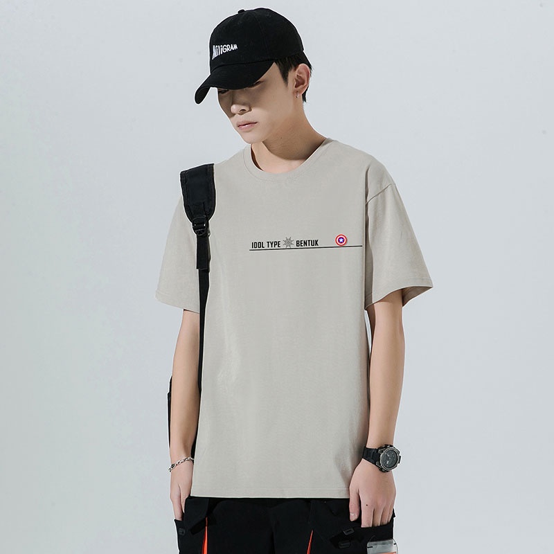Áo Thun Tay Ngắn Cổ Tròn Dáng Rộng Vải Cotton In Họa Tiết Đơn Giản Thời Trang Cho Nam