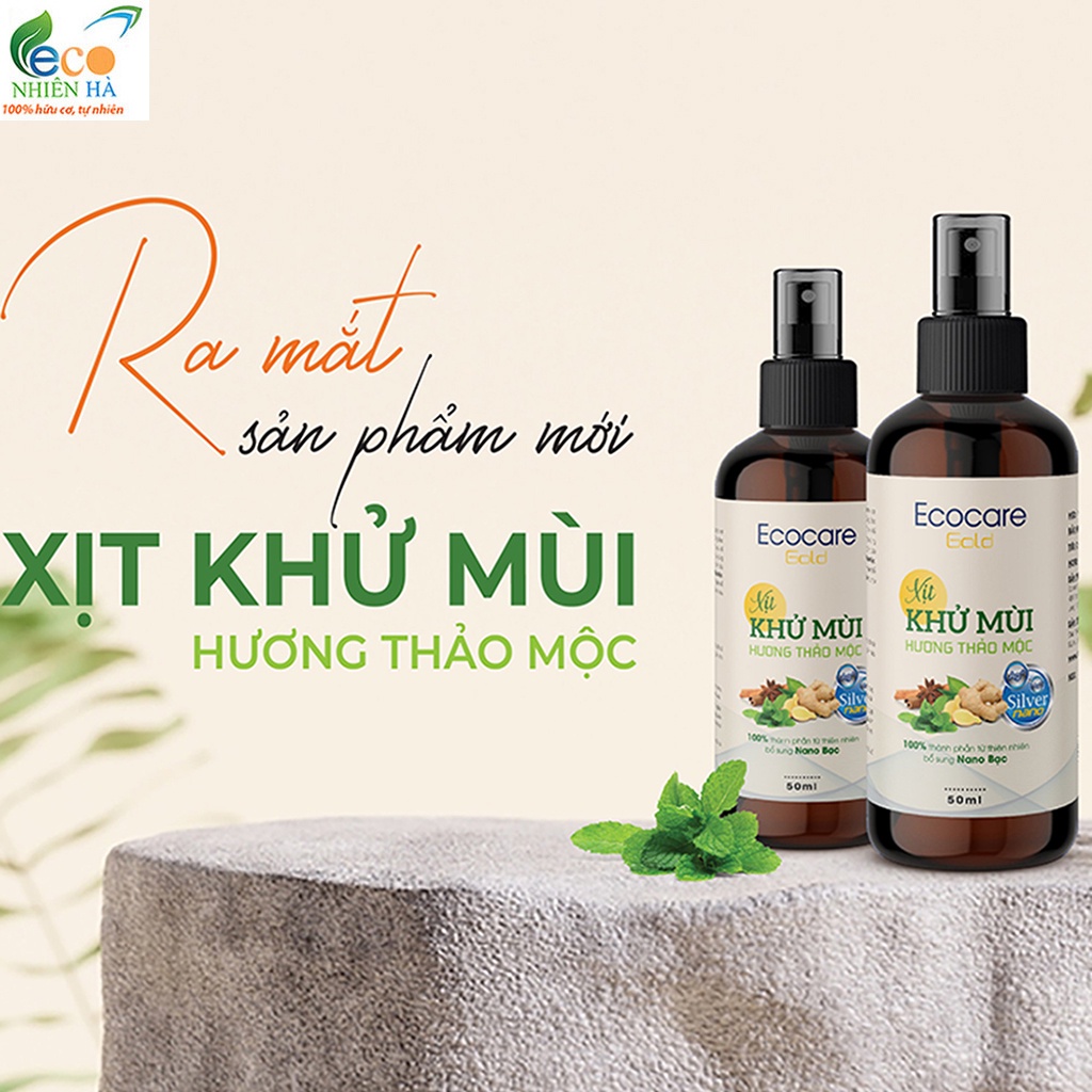 Xịt khử mùi cao cấp ECOCARE 50ml tinh dầu hữu cơ, Nano bạc, khử mùi giày dép, hôi chân