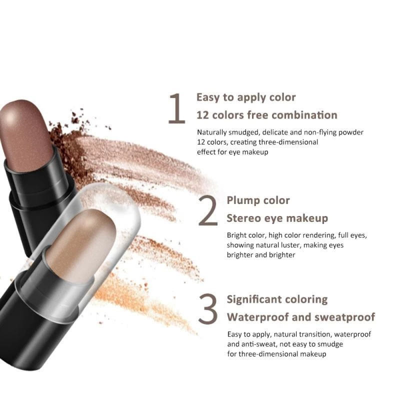 [Hàng mới về] Set 12 Phấn Mắt Dạng Thỏi Màu Nhũ Lấp Lánh Lâu Trôi Chống Thấm Nước Độ Bóng Cao