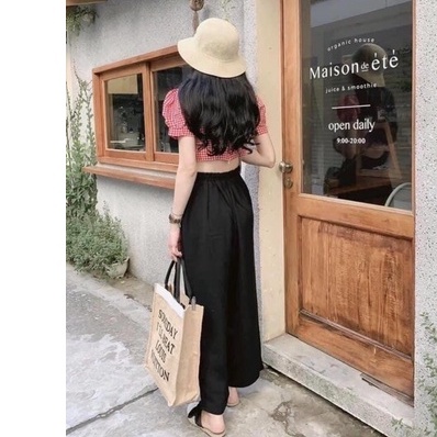 Quần đũi dài ống rộng,quần culottes đũi dáng dài chun lưng kiểu nhật, thoái mái dễ chịu