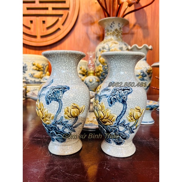 Lọ hoa thờ miệng tròn H22cm men rạn Bát Tràng