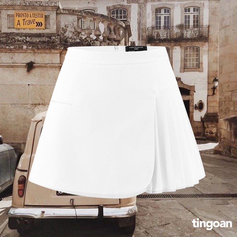 Chân váy cạp cao xếp ly lệch vạt trăng  tingoan TIANA SKIRT/WH | BigBuy360 - bigbuy360.vn