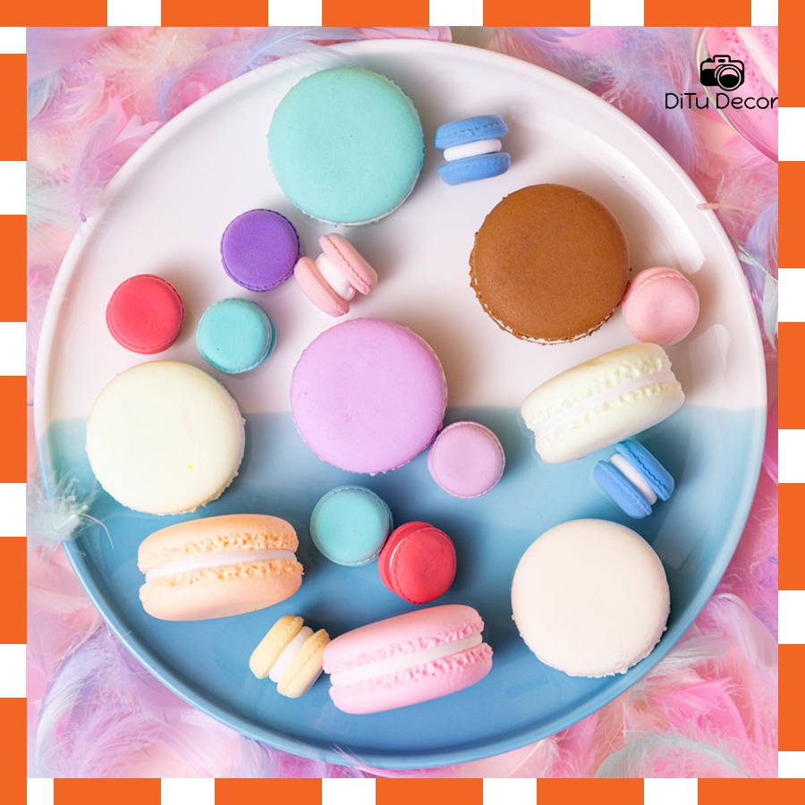 Bánh macaron nhựa mini chụp ảnh, hoa quả bánh giả decor chụp hình