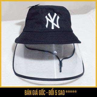 Mũ nón bucket có kính trong suốt chống dịch, chống khói bụi người lớn NY màu đen trắng tháo lắp dễ dàng