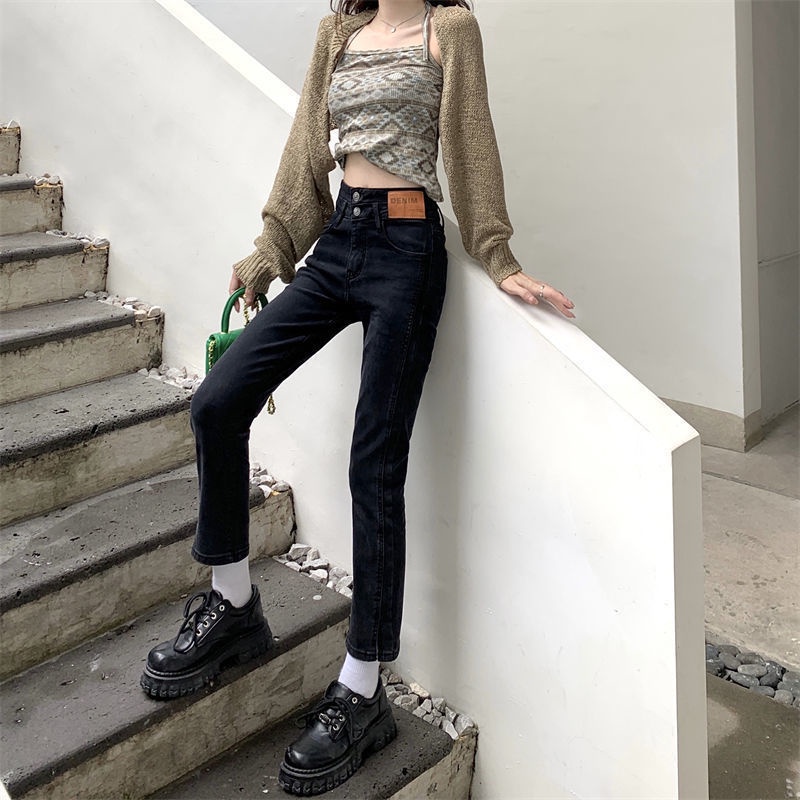 COZOK Quần jean xẻ tà lưng cao thời trang Versatile