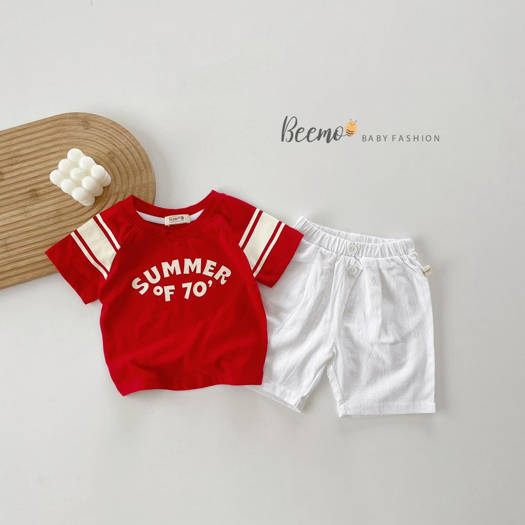 Set bộ quần áo bé trai Beemo cộc tay in chữ Summer mặc hè vải áo cotton quần đũi co giãn, thoáng mát 1 - 7 tuổi 23285B