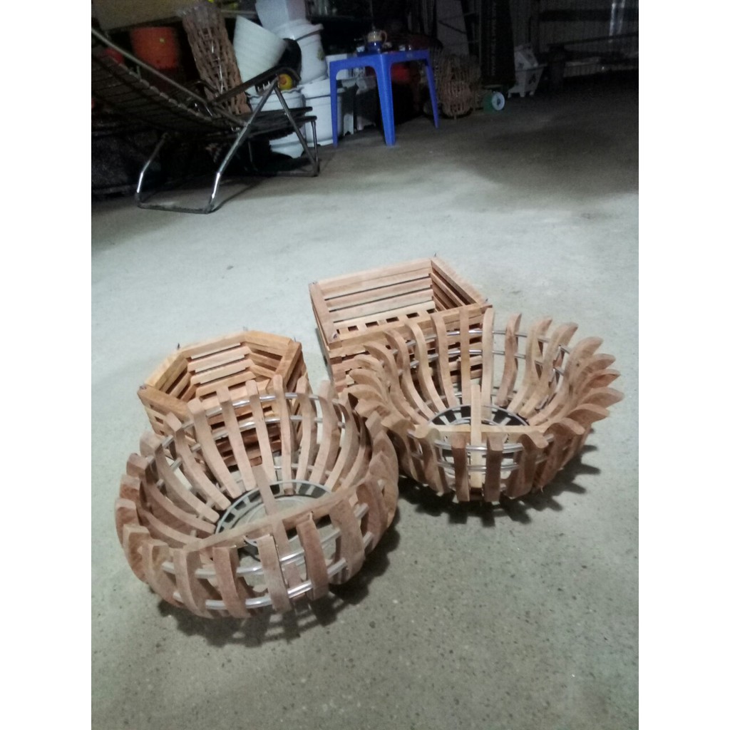 Chậu gỗ (giỏ gỗ) trồng lan kiểu Lục giác size 20 và size 25 (gỗ nhãn) -  tặng lót lưới, móc treo