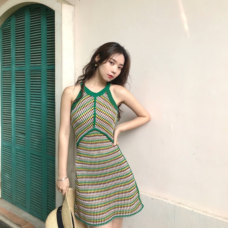 Váy dệt kim hở vai