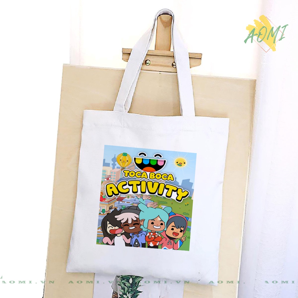 TOTE CANVAS TOCA BOCA LIFE FORM TRÒN TÚI VẢI ĐEO VAI BAG NÚT BẤM SIZE LỚN AOMIVN DU LỊCH DẠO PHỐ CÁ TÍNH