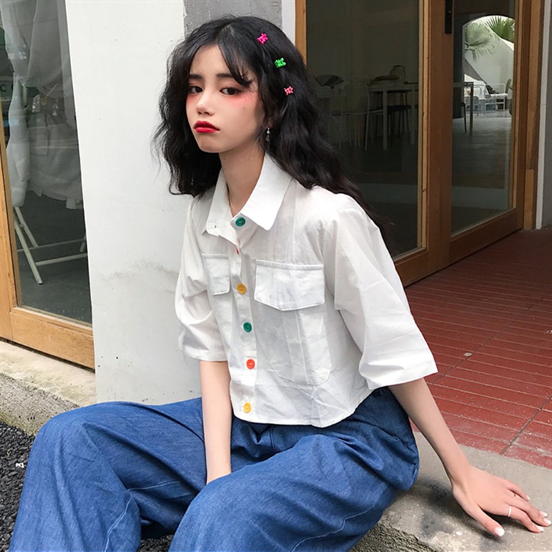 [SẴN] Áo kiểu croptop sơ mi Ulzzang Quảng Châu AS95