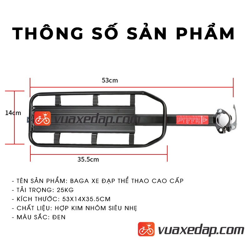 Baga Xe đạp Đa Năng Gắn Cọc Yên Kích Thước 53x14x63.5cm Tải trọng 25kg Trọng lượng 1.1Kg