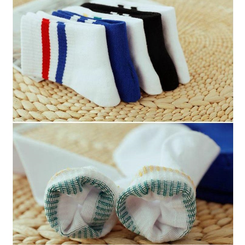 Set tất vớ cổ cao kẻ ngang nam nữ BROO màu trắng phong cách ulzzang unisex Hàn Quốc