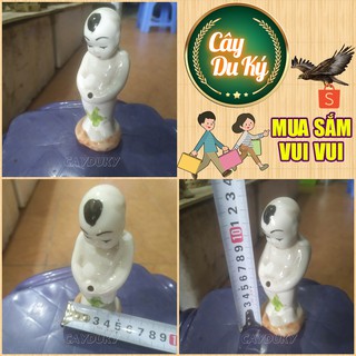 Tượng tiên đồng đứng tiểu mini gốm sứ Bát Tràng - 5x5x13 cm làm mô hình trang trí tiểu cảnh, trang trí bể cá