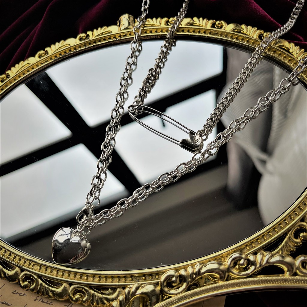 [Xả kho] Vòng cổ xích LAYER cá tính có thể tách set danh cho nam nữ - dây chuyền mặt trái tim