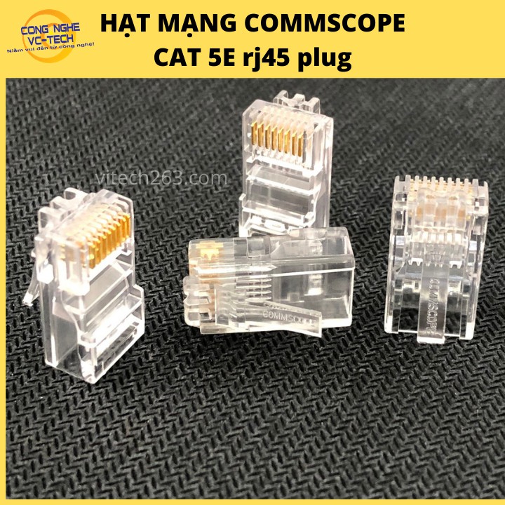 Combo hộp 100 hạt mạng COMMSCOPE CAT 5E rj45 plug-Chân đồng chống OXY hóa-Hàng chính hãng 100%