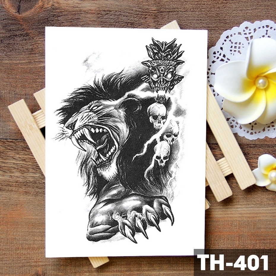 Hình Xăm Dán Tạm Thời Chống Nước Hình Đầu Hổ/Báo/Sói Nghệ Thuật Cho Nam
