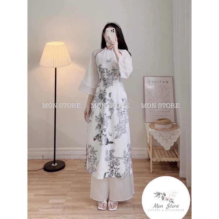 Áo dài cao cấp họa tiết phối von tay 2 lớp siêu sang
