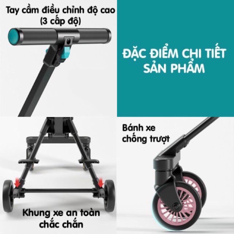 [SIÊU NHẸ] Xe Đẩy Đảo Chiều Gấp Gọn Playkids, xe đẩy gấp gọn đảo chiều Kinlee