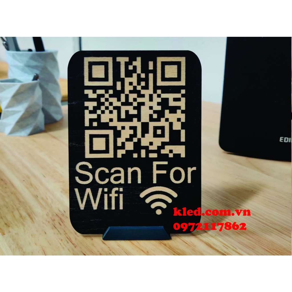 bảng gỗ wifi decor treo cửa tên shop quét mã QR tiện lợi giá rẻ "Free Ship"