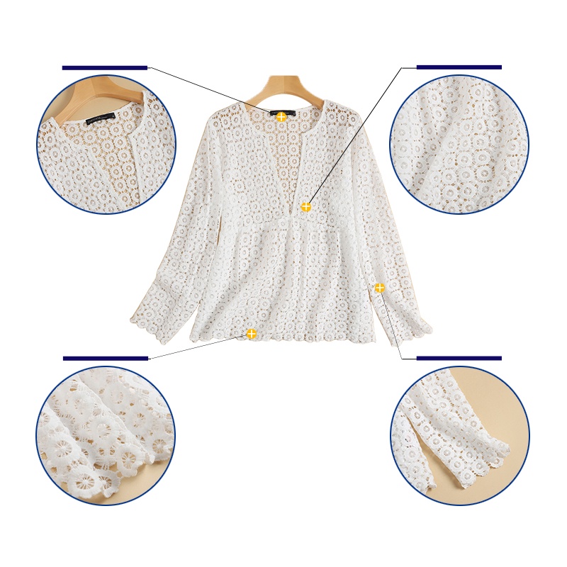 Áo kiểu ZANZEA tay dài phối ren xuyên thấu phong cách vintage thời trang dành cho nữ