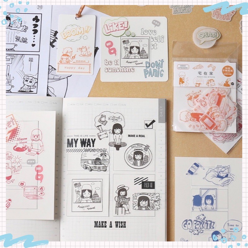 Túi 40 tấm sticker dán trang trí phong cách truyện tranh