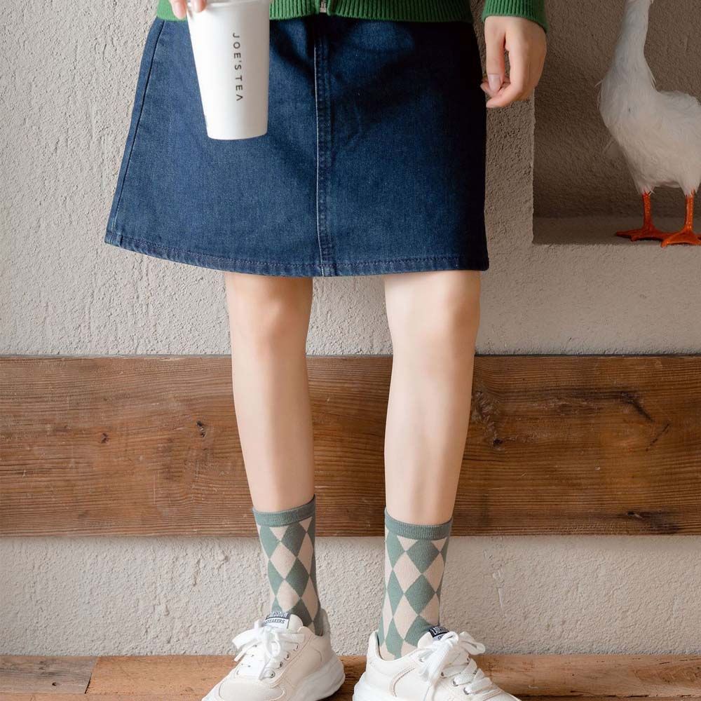 Vớ cotton họa tiết hình học nhiều màu phong cách đường phố Hàn Quốc cho nữ