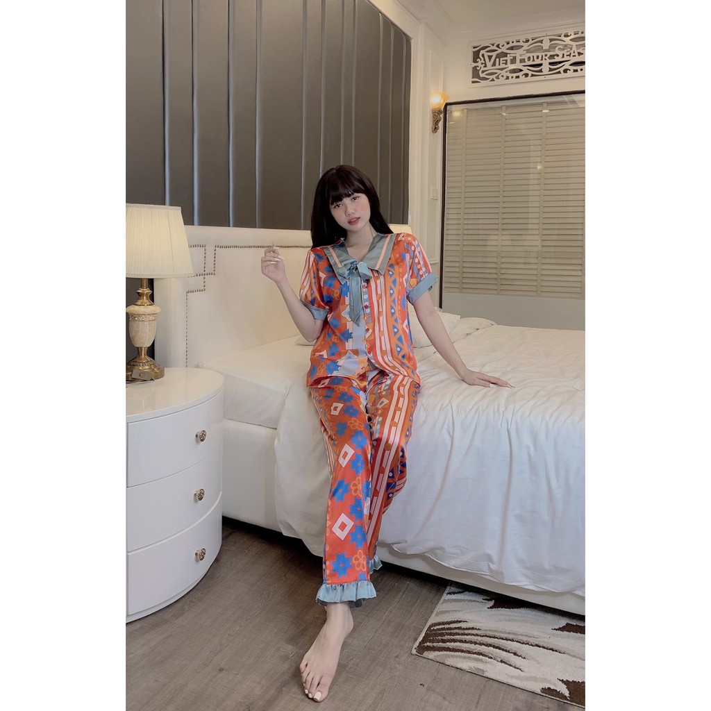 Bộ Đồ Pijama Lụa CỔ NHỌN 💖HÀNG SIÊU ĐẸP💖 Bộ Satin cộc dài