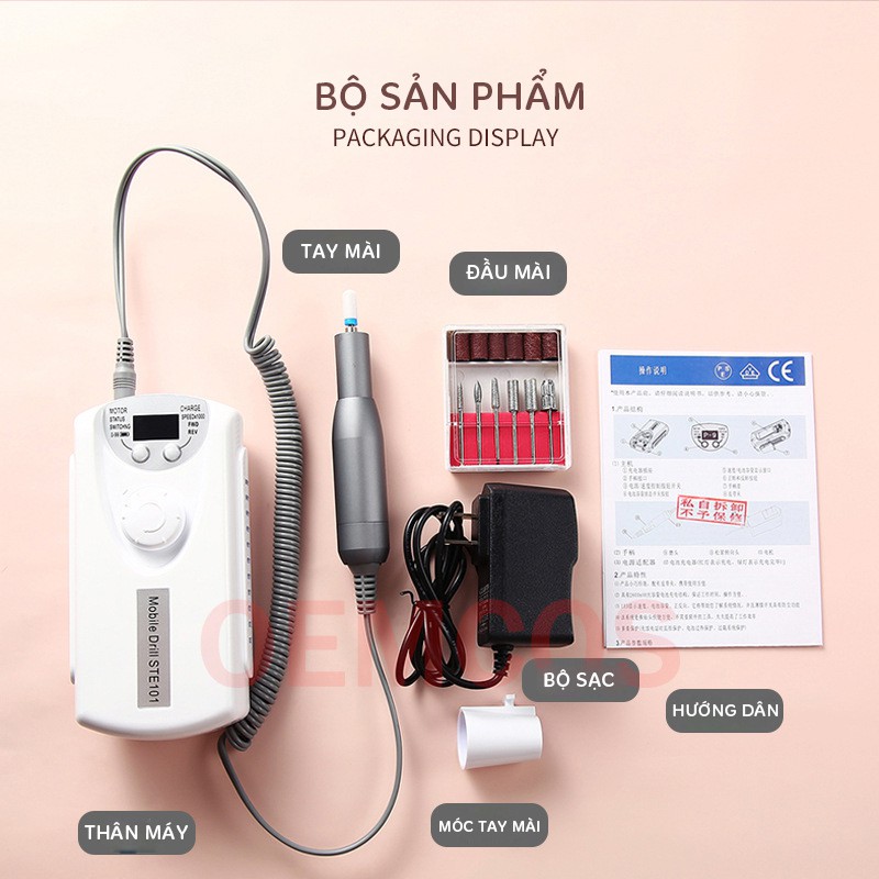 Máy Mài Móng Cao Cấp STE-101 Có Tích Điện, Mài Siêu Êm Cho Tiệm Nail, Spa