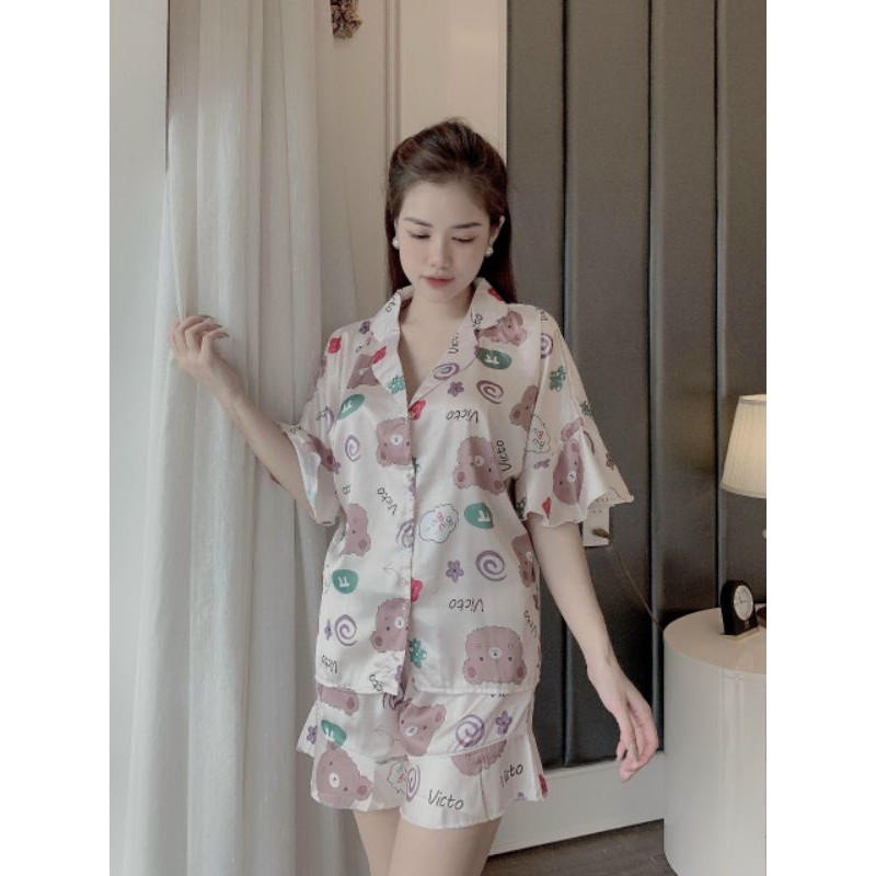 Đồ bộ Pijama - Chất liệu lụa LATIN cao cấp mác Victoria bigsize 45-70kg - Bộ đùi/ đồ ngủ